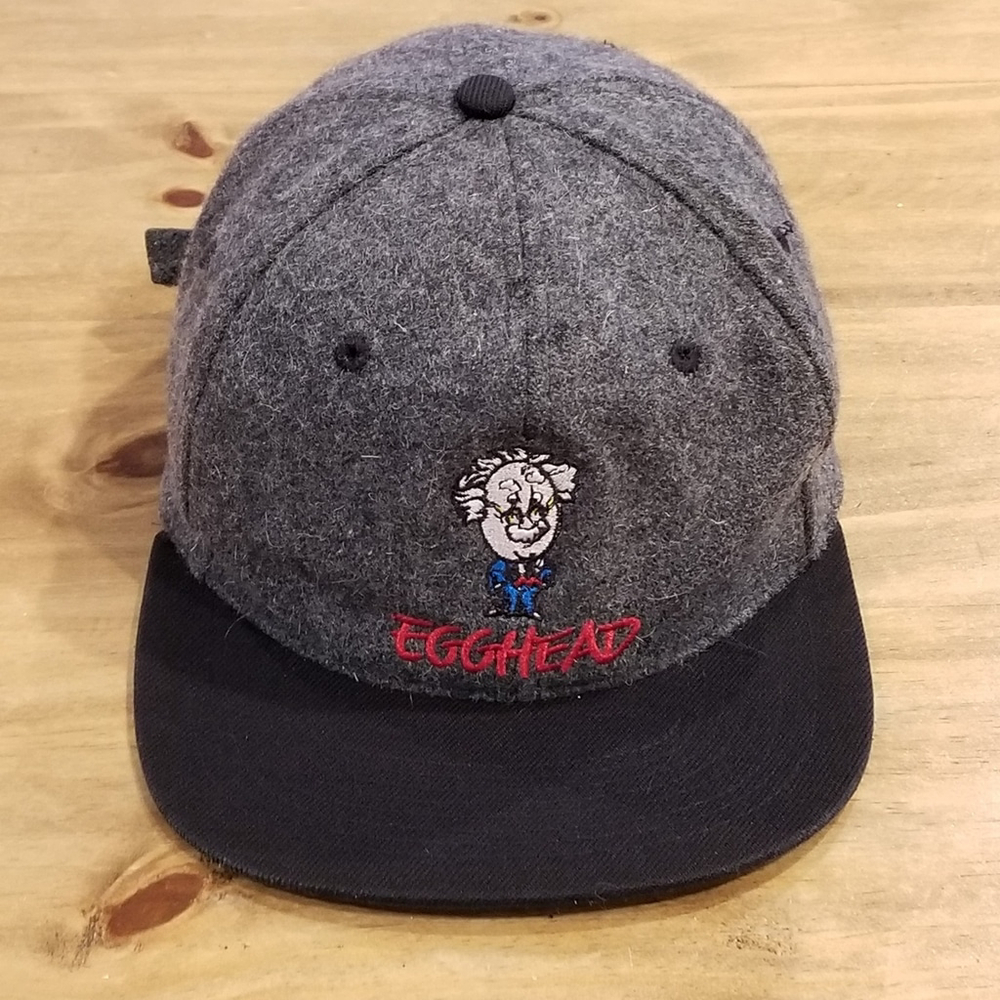 Vintage Egghead Hat Cap Strap Back Gray Wool Adjustable Software Computer Tech